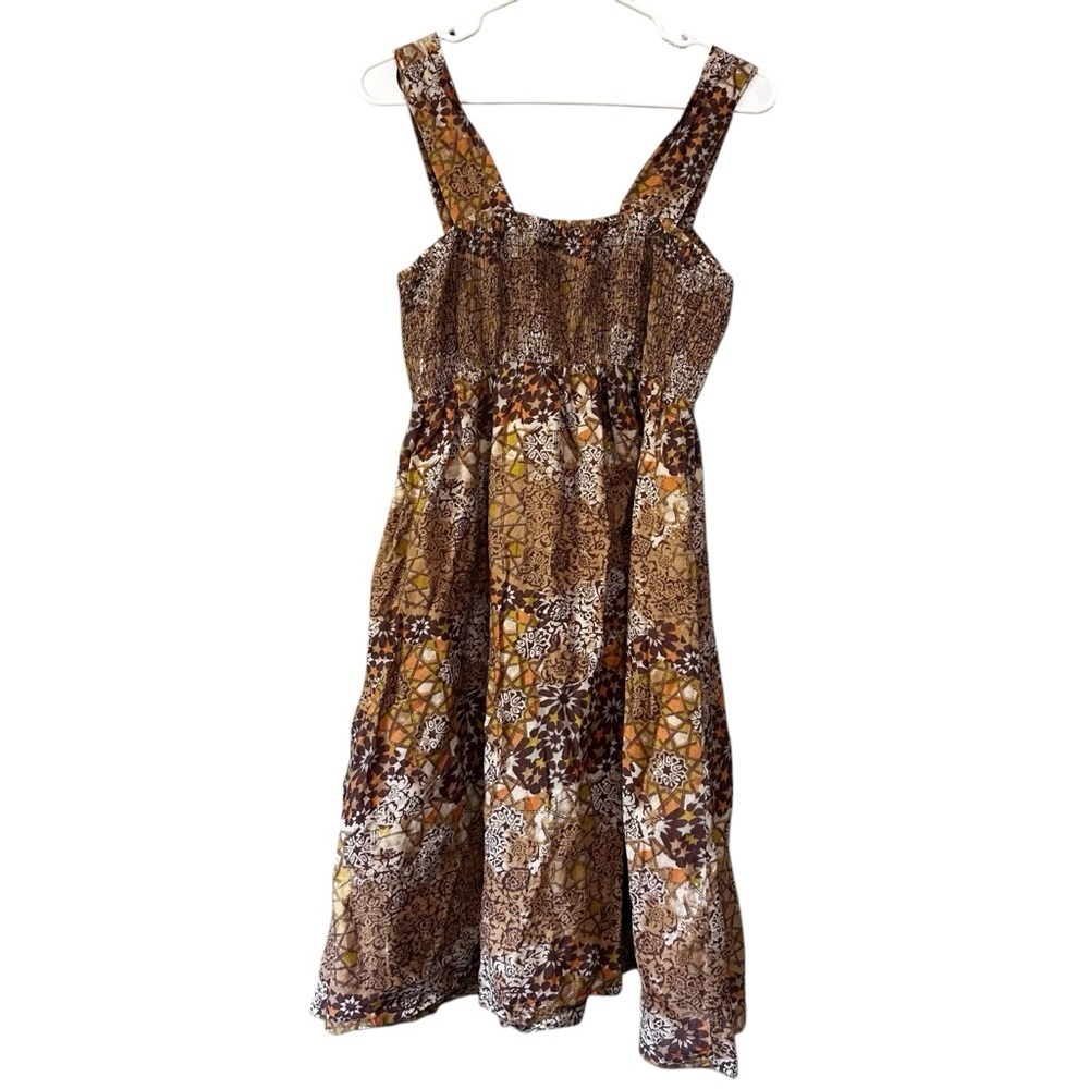 VTG 90s Y2K Zoey Beth Brown Floral Cotton Sleeveless Tiered Dress Size Large